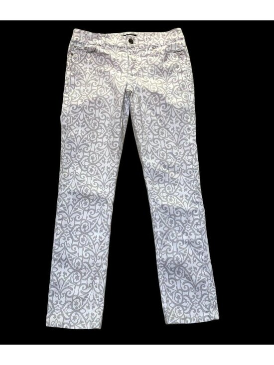 White House Black Market Pants - White House Black Market Pants Womens 2R Gray Paisley Slim Ankle Fit Rhinestones